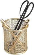 BLU MONACO | Gold Metal Mesh Pen Holder for Desk | Cute Pen Holder for Desk for Women | Wire Mesh Desk Organizer Pencil Cup for Office Workspace