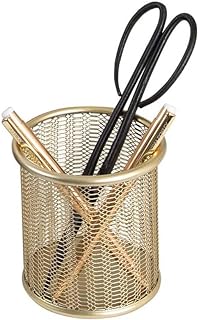 BLU MONACO | Gold Metal Mesh Pen Holder for Desk | Cute Pen Holder for Desk for Women | Wire Mesh Desk Organizer Pencil Cup for Office Workspace
