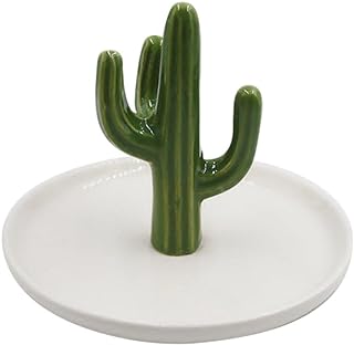SOCOSY Cute Ceramic Cactus Ring Holder Jewelry Holder Trinket Tray Ring Dish for Earring Bracelet Keys Necklace Wedding Birthday Gift