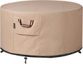 QH.HOME Fire Pit Cover Round-41-44 Inch Heavy Duty 900D Strong Tear-Resistant and UV Resistant and Waterproof and Fading Resistant Material Polyester Firepit Covers Round for Outdoor Fire Pit-Wheat