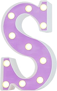 Pooqla LED Letter Lights, Purple Light Up Alphabet Sign, Colorful DIY Marquee Night Light with Warm White LED, Home Party Birthday Wedding Bar Decoration, Purple Letter S
