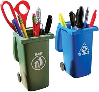 BigMouth Inc Desk Pen Holder - Mini Trash & Recycle Can Pencil Holder Set - Novelty Pen Organizer - Pack Of 2 Cute Holders