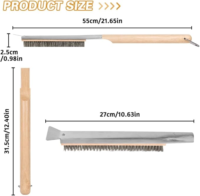 Aolso Pizza Oven Brush, 21" Brush and Stainless Steel Scraper for Pizza Stone, BBQ Grill Cleaning Brush Non Scratch Heat Proof Stainless Steel Bristles with Screwdriver for Pizza Oven Accessories