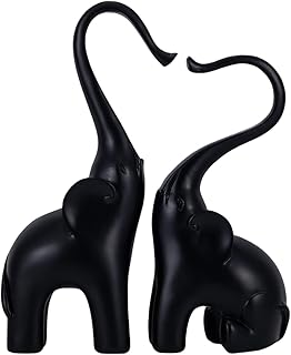 Loving Elephant Statues Home Decor, Small Black Elephant Figurines in Love, Elephant Sculpture Heart Decorative Objects for Bookshelf Decor