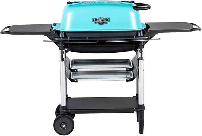 PK Grills Portable Charcoal BBQ Grill and Smoker, Cast Aluminum Outdoor Kitchen Barbecue Grill for Camping, Backyard Grilling, Park, Tailgating, Teal, New Original PK Aaron Franklin Addition