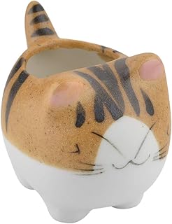 BCP Mini Ceramic Cute Animal Shaped Cartoon Home Decoration Vase Flower Pots Cat Shape Planter for Succulent Plant/Cactus Flower (Smile)