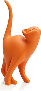 Orange Cat Statue Modern Abstract, Home Office Shelf Decor, 7-Inch Vibrant Assorted Colors, Easy to Match Any Decor Style