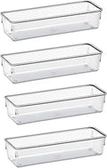Acrimet Drawer Organizer Modular, Box Tray Storage Bins for Office, Home, Makeup, Kitchen, Junk Drawer ( 4 Pieces) (Clear Crystal Plastic)