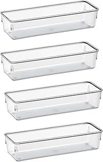Acrimet Drawer Organizer Modular, Box Tray Storage Bins for Office, Home, Makeup, Kitchen, Junk Drawer ( 4 Pieces) (Clear Crystal Plastic)