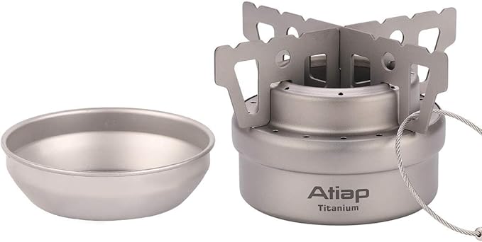 Alcohol Stove, Titanium Portable Camping Backpacking Hiking Stove with Cross Stand Carry Bag