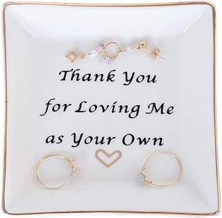 PUDDING CABIN Mothers Day Gift for Mom Ring Dish Square Trinket Tray - Thank You for Loving Me as Your Own - Mother in Law Gift, Stepmom Mom Birthdady Gifts, Present for Mothers