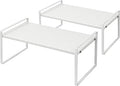 Nxconsu 2 Pack Cabinet Shelf Organizer 16.1"x8.3"x7.3" White, Stackable Kitchen Counter Shelf Riser, Heavy Duty 3mm Steel Storage Rack for Pantry Cupboard Bathroom Under Sink, 50lbs Capacity, Non-Slip