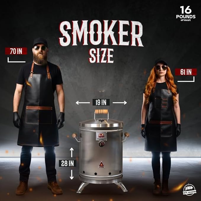 (16 Pound) 2-in-1 Smoker Barrel Vertical Grill - Premium 304 Stainless Steel - Barril Charcoal BBQ Thermometer & Ventilation - Cooking Accessories Meat Kit - Portable Outdoor, Camping - QUE ASADOR