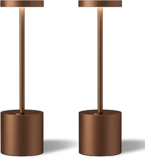 TBBGA 2 Pack Cordless Table Lamps, 5000mAh Rechargeable Battery Powered Lamp, Portable 3 Color Stepless Dimming Desk Lamp, Metal LED Table Light for Outdoor/Patio/Restaurant/Bedroom/Home. (Brown)