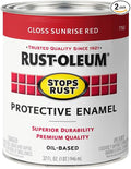 Rust-Oleum 7762502-2PK Stops Rust Brush On Paint, Quart, Gloss Sunrise Red, (Pack of 2)