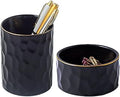 Aesthetic Desk Organizer Set of 2 For Office, Ceramic Pen Holder and Paper Clip Holder Dispenser, Cute Pencil Cup Pot for Desk, Desktop Accessories For Women Men, Office Decor Ideal Gifts (Black Set)