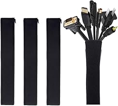 JOTO 4 Pack Cable Management Sleeve, 19-20 Inches Cord Organizer System with Zipper for TV Computer Office Home Entertainment, Flexible Cable Sleeve Wrap Cover Wire Hider System -Black