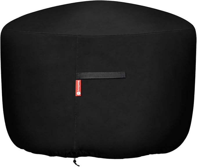 SheeChung Round Gas Fire Pit/Table Cover-Heavy Duty 600D Polyester with PVC Coating Material,100% Weather Resistant and Waterproof,Fits 30",33",34",35",36" Fire Pit/Bowl Cover,Black,36”Dia X 24”H