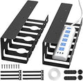 Delamu 2 Pack Metal Under Desk Cable Management Tray, U Channel Cord Organizer Box, Office Under Desk Cord Organizers, Cable Management with Various Accessories, Black, 15.75 Inches