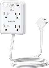 Surge Protector Power Strip, Outlet Extender Stick with USB C Ports, 4 Outlet 3 USB, 4 FT Extension Cord Flat Wall Plug, Home Office Dorm Room Essentials, White