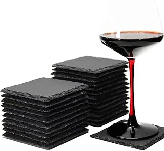 MONKEY SUN 24 Pack 4 x 4 Inch Gorgeous BlackSlate Stone Coasters Bulk Square Coaster forLaser Engraving,Painting,Drink Bar KitchenHome,DIY Handmade Natural Rough Edge,Set of 24