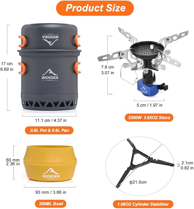 widesea 8PCS Camping Cookware Mess Kit Backpacking Outdoor Lightweight with Pot Pan Tableware