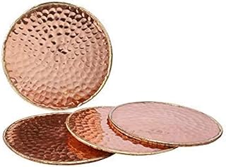 GoCraft Hammered Copper Coasters | Handmade Coasters with Padded Cork Protection for Drinks, Beverages & Wine/Bar Glasses (Set of 4)