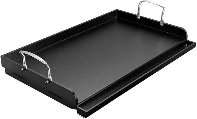 Cast Iron Griddle for Gas Grill & Stove Top, 25" x 16" Flat Top Grill Griddle Plate, Heavy Duty Outdoor BBQ Griddle with Grease Drain for Camping & Tailgating