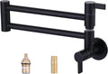 Pot Filler Faucet Matte Black, ARCORA Modern Pot Filler Wall Mount 2 Handle with Double Joint Swing Arms Brass Stove Faucet