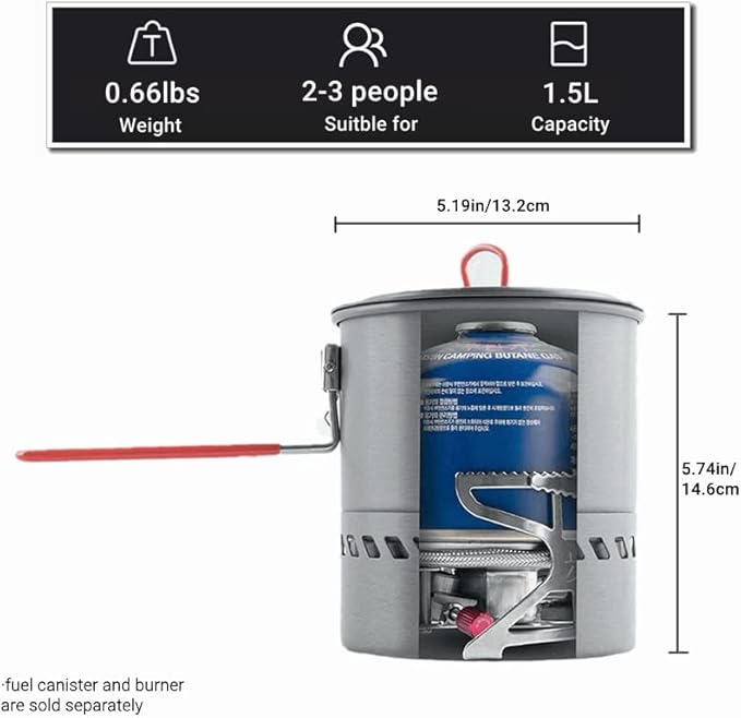 Bulin Camping Pot, 1.5L/2.1L High Efficiency Backpacking Pot Ultralight Camping Cooking Set Cookware Gear with Heat-Proof Handle & Heat Exchanger for Outdoor Picnic Hiking Travel
