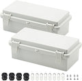 Zulkit 2pcs Junction Box ABS Plastic Dustproof Waterproof IP65 Electrical Boxes Hinged Shell Outdoor Universal Project Enclosure with 2 Cable Glands 7.9 x 3.9 x 2.8 inch (200x100x70mm)