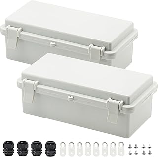 Zulkit 2pcs Junction Box ABS Plastic Dustproof Waterproof IP65 Electrical Boxes Hinged Shell Outdoor Universal Project Enclosure with 2 Cable Glands 7.9 x 3.9 x 2.8 inch (200x100x70mm)