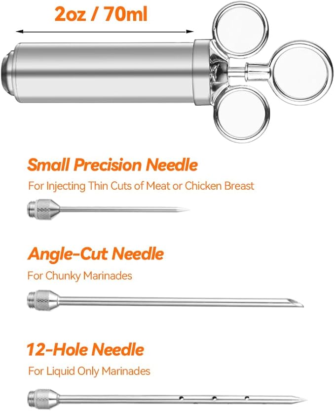 Brigii Meat Injector Syringe, 2oz Turkey Injector Seasoning, 304-Stainless Steel Seasoning Injector with 3 Marinade Needles and 3 Cleaning Brushes for Smoked BBQ Grilling