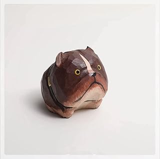 Hand Carved Wooden Brown Pit Bull Statue – Small American Bulldog Figurine, Collectible Wood Dog Sculpture, Unique Gift for Bulldog Lovers, Rustic Home & Office Desk Decor