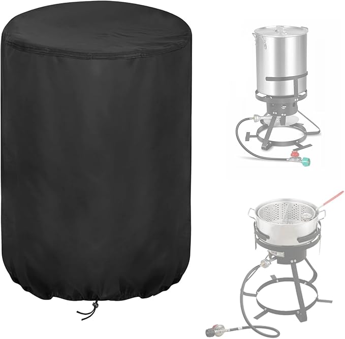 Outdoor Fryers Cover for Feasto / for RYHOFOUD Propane Fryer Pot, Waterproof Outdoor Propane Gas Fish Fryer Pot Kit Covers for Deep Fryer Turkey Fryer Outdoor Cookers- 20”Dx23”H, Black