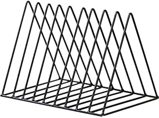 Black Metal Vinyl Record Holder,Vertical Record Player Holder,File Organizer for Desk,Desktop File Sorters,Paper Organizer and Record Holder Stand,Triangle Upright 9 Lattice Vinyl Rack Stand,1Pack