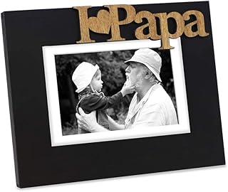 Isaac Jacobs Black Wood Sentiments 'I Love Papa' / I Heart Papa Picture Frame, 5x7 inch with Mat, Photo Gift for Grandpa, Family, Display on Tabletop, Desk (Black, 5x7 (Matted 4x6))