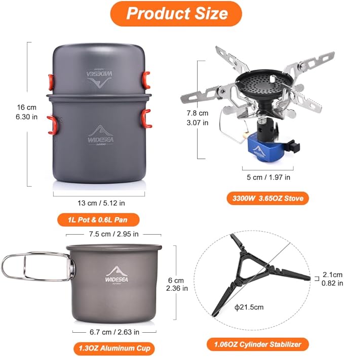 widesea 8PCS Camping Cookware Mess Kit Backpacking Outdoor Lightweight with Pot Pan Tableware