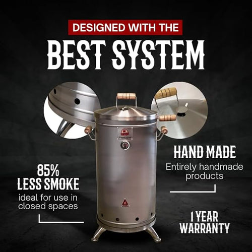 (30 Pound) 2-in-1 Smoker Barrel Vertical Grill - Premium 304 Stainless Steel - Barril Charcoal BBQ Thermometer & Ventilation - Cooking Accessories Meat Kit - Portable Outdoor, Camping - QUE ASADOR