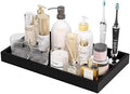 ZHWS Black Bathroom Vanity Tray for Countertop Perfume Makeup Jewelry Candle Decor, Kitchen Tray for Soap Dispenser Spice Salt, Large Black Tray for Toilet Tank Paper, Serving Nightstand 13”x6.5”