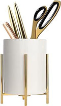 Gold pencil cup Sturdy metal frame with white ceramic pen holder For desks and kitchen appliance holders