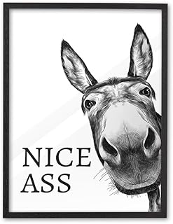 UPWOIGH Funny Donkey Bathroom Wall Art 16x20 Framed Canvas, Farmhouse Bathroom Wall Decor with Black Oak Wood Frame, Funny Animal Bathroom Sign for Restroom