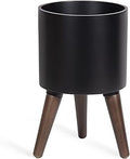 D'vine Dev 8 Inch Planter Pot with Stand, Mid-Century Tall Plant Pot with Legs for Indoor Plants, Small, Black, 88-O-A-2