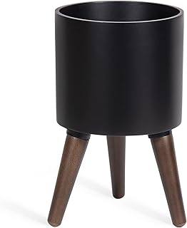 D'vine Dev 8 Inch Planter Pot with Stand, Mid-Century Tall Plant Pot with Legs for Indoor Plants, Small, Black, 88-O-A-2