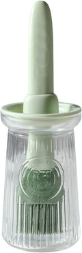 Oil Dispenser with Brush - Glass Olive Oil Dispenser for Kitchen, 3 IN 1 Oil Dispenser Bottle with Silicone Basting Brush for Cooking Vinegar Sauce BBQ Grill Frying (Green)