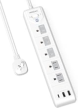 2 Prong Power Strip, WRXDMC 2 Prong to 3 Prong Outlet Adapter, 5ft Extension Cord with Polarized Plug, 1680J Surge Protector, 5 AC Outlets & 3 USB, Wall Mountable, Ideal for Non-Grounded Outlets