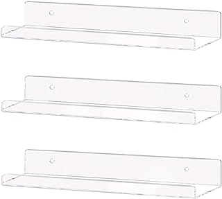 Weiai Clear Acrylic Shelf 15" Invisible Floating Wall Ledge Bookshelf, Kids Book Display Shelves Wall Mounted (15 Inch 3Pack)