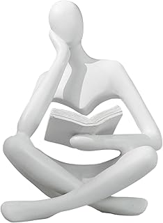 Gold Reading Women Statue, Thinker Sculptures, Abstract Art Ornament, Modern Aesthetic Figurine Decoration, Suitable for Home Living Room Bedroom Office Shelf Table Desk Bookshelf Decor (White Left)