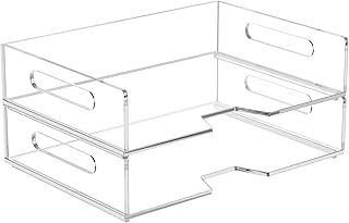 HIIMIEI Acrylic Paper Tray 2 Pack Clear Letter Tray Desk Stackable Organizer for School, Home, Office - Horizontal