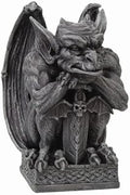 PTC Gargoyle with Shield Statue, Cold Cast Resin Figurine, Light Grey/Beige